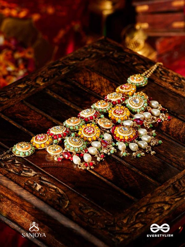 VIBHAVARI - NIGHT FULL OF SPLENDOR - MULTI-COLOR ENAMELLED KUNDAN NECKLACE WITH PEARLS AND BEADS
