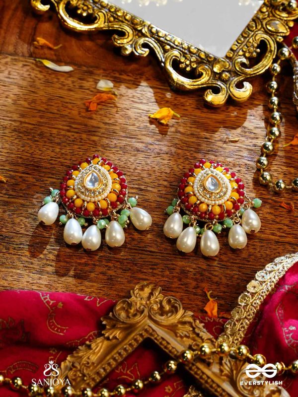 VIBHAVARI - NIGHT FULL OF SPLENDOR - MULTI-COLOR ENAMELLED KUNDAN EARRINGS WITH PEARLS AND BEADS