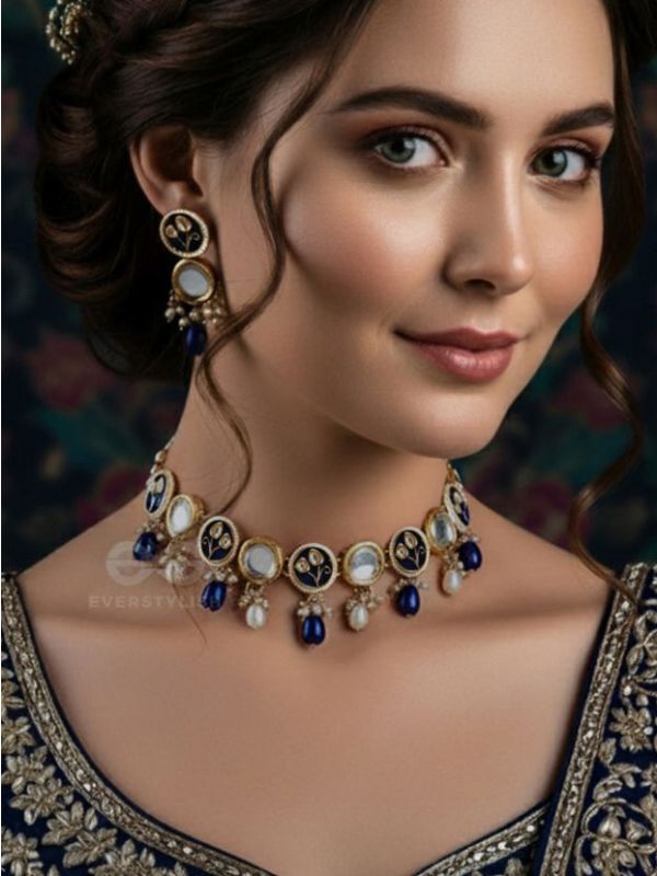 SHITALA - COOL AND CALM-  HANDMADE KUNDAN SET WITH NECKLACE AND EARRINGS 