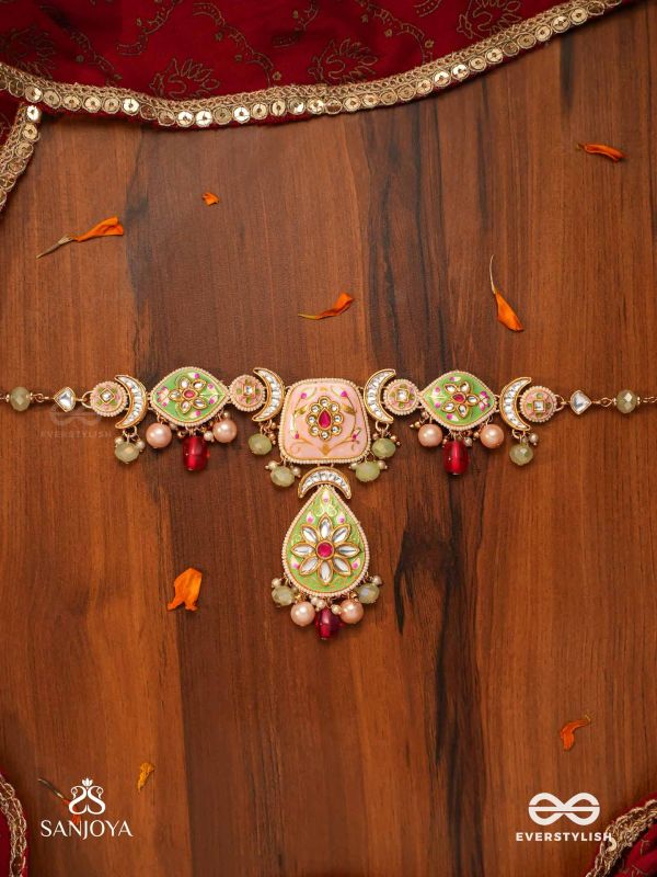 MADHUBHUSHANA - ADORNED WITH SWEETNESS - HANDCRAFTED KUNDAN ENAMEL NECKLACE WITH PEARL AND GEM DROPS