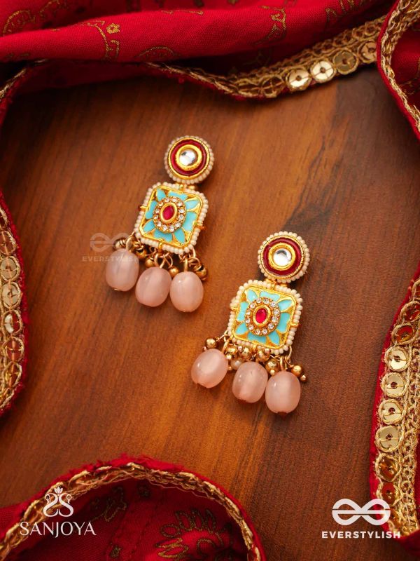 PUSHPAKSHI - BLOSSOMING BEAUTY - DELICATE KUNDAN MULTI-TONED ENAMEL EARRINGS WITH DAINTY GEMSTONE DROPS