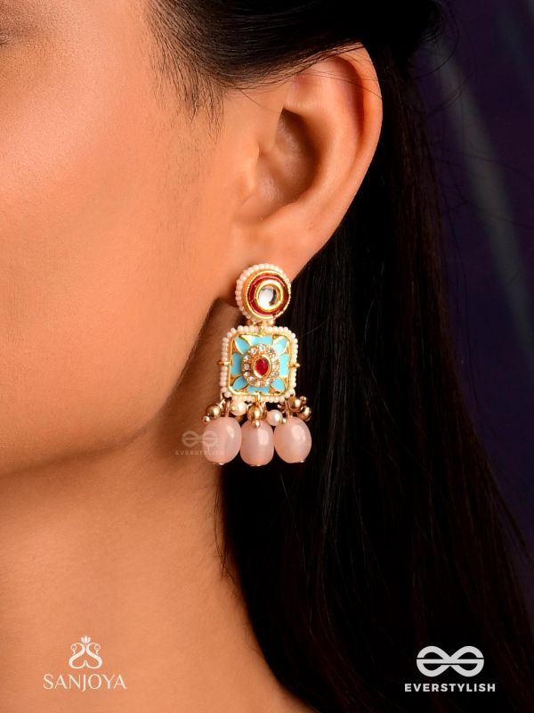 PUSHPAKSHI - BLOSSOMING BEAUTY - DELICATE KUNDAN MULTI-TONED ENAMEL EARRINGS WITH DAINTY GEMSTONE DROPS
