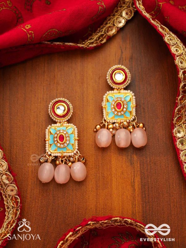 PUSHPAKSHI - BLOSSOMING BEAUTY - DELICATE KUNDAN MULTI-TONED ENAMEL EARRINGS WITH DAINTY GEMSTONE DROPS