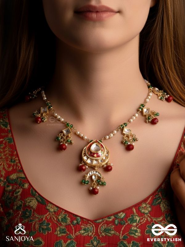ANUPRITA - DIVINELY ADORNED - TRADITIONAL KUNDAN NECKLACE WITH PEARL AND BEADS