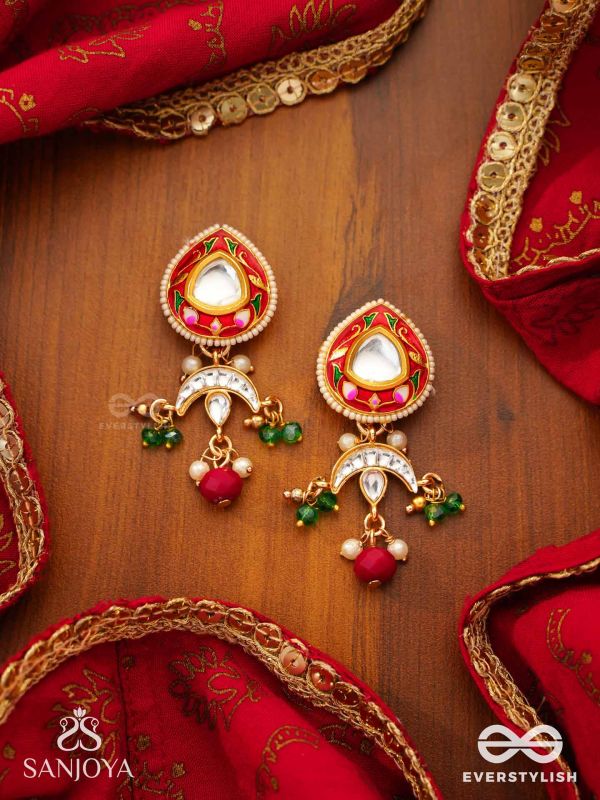 ANUPRITA - DIVINELY ADORNED - TRADITIONAL KUNDAN EARRINGS WITH PEARL AND BEADS