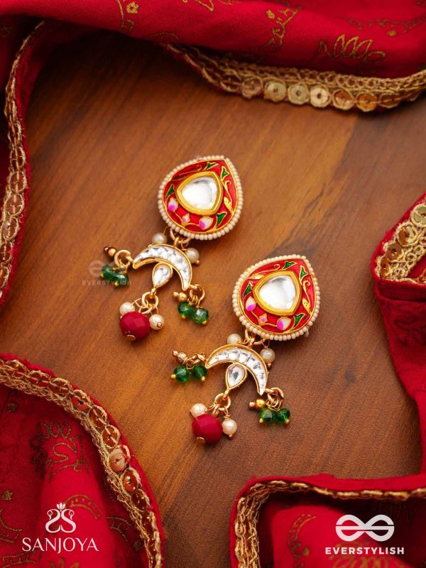 ANUPRITA - DIVINELY ADORNED - TRADITIONAL KUNDAN EARRINGS WITH PEARL AND BEADS