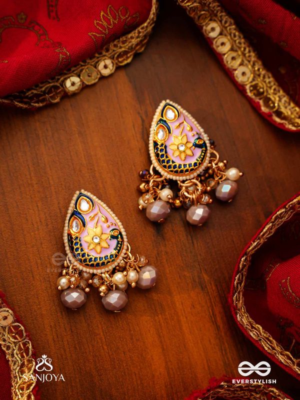 CHITRAMANI - JEWELLED ART - HANDCRAFTED KUNDAN EARRINGS WITH DETAILED ENAMEL WORK AND SOFT GEM DROPS
