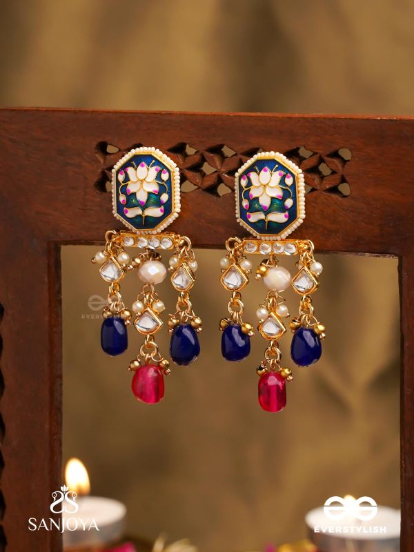 SANDHYARAGA - EVENING HUES - EXQUISITE KUNDAN EARRINGS WITH ENAMELLING AND GEM DROPS
