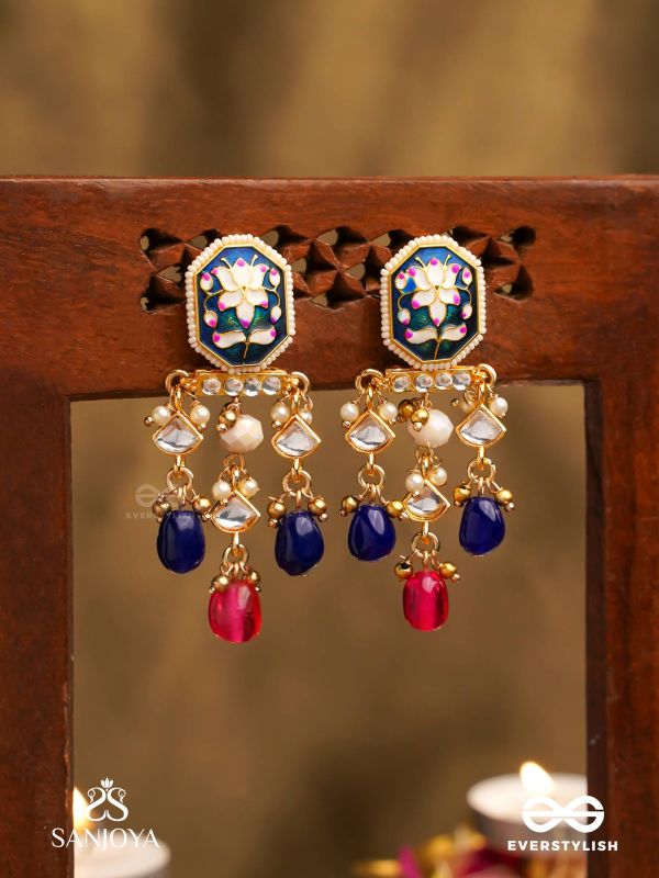 SANDHYARAGA - EVENING HUES - EXQUISITE KUNDAN EARRINGS WITH ENAMELLING AND GEM DROPS