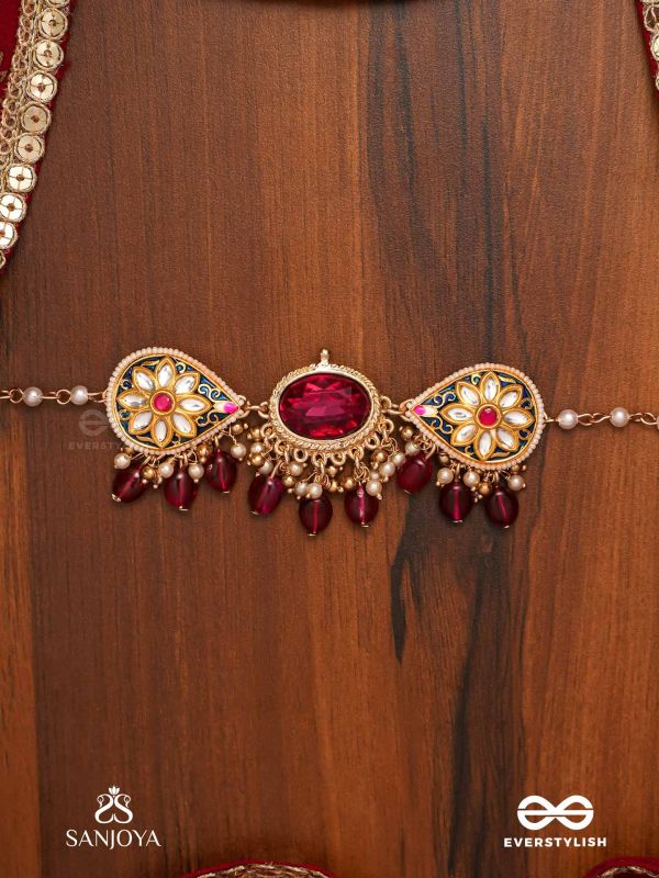 SINDURINI - VERMILION GRACE - STATEMENT KUNDAN POLKI NECKLACE WITH RED GEMSTONES AND ENAMEL ACCENTS