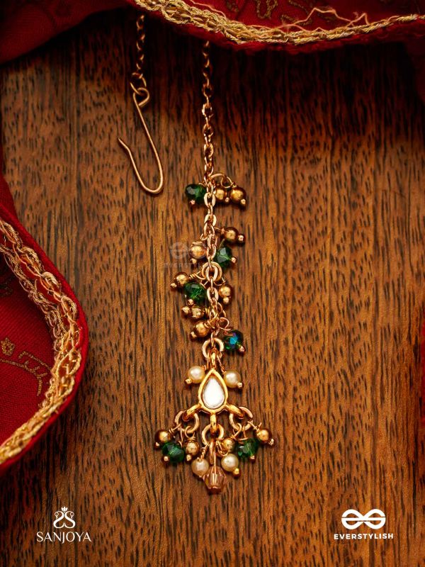 VARSHALEKHA - RAINFALL STROKES - ROYAL HERITAGE MULTI-STRAND KUNDAN MAANGTIKA WITH PEARL STRINGS AND POLKI DROPS