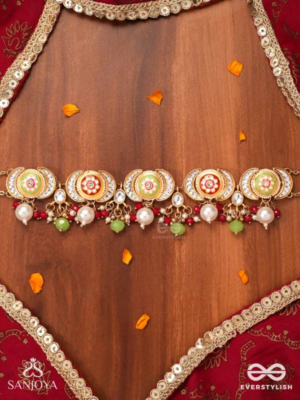 SUVARNACHANDRA - GOLDEN MOON - ROYAL KUNDAN CHOKER WITH ORNATE CRESCENT DESIGNS AND GEM EMBELLISHMENTS