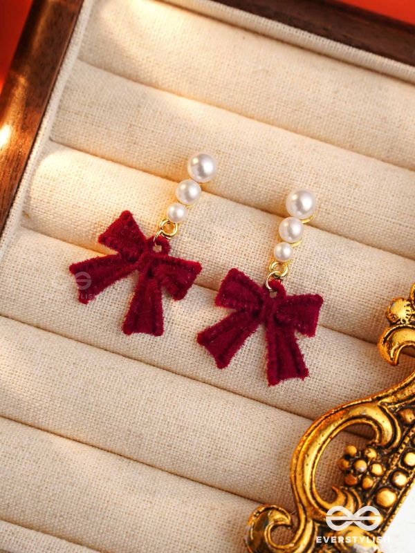 RUBY GRACE - TIMELESS RED BOW & PEARL EARRINGS