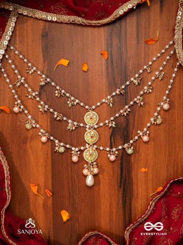 TANVIKA - DELICATE BEAUTY- DELICATE ENAMELLED MULTI-CHAIN NECKPIECE WITH PEARLS AND BEADS