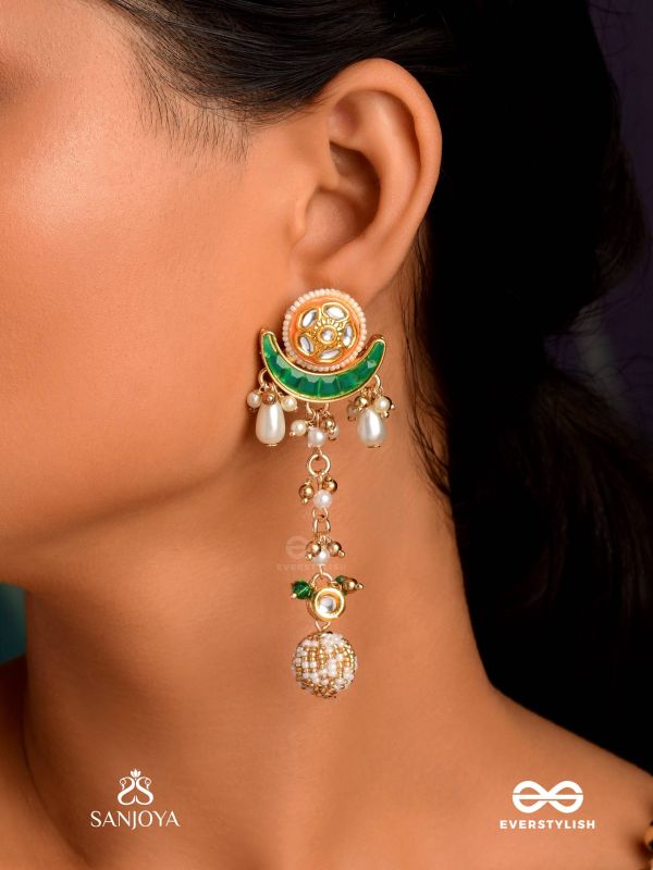 SOMALEKHA - MOON’S TRACE- MODERN YET TRADITIONAL KUNDAN EARRINGS WITH LUSTROUS PEARLS AND BEADS