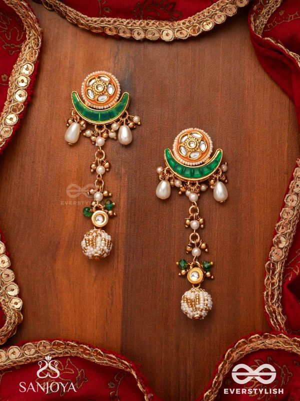 SOMALEKHA - MOON’S TRACE- MODERN YET TRADITIONAL KUNDAN EARRINGS WITH LUSTROUS PEARLS AND BEADS