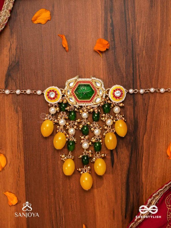 PITAMBRINI - ADORNED IN YELLOW- KUNDAN HANDCRAFTED NECKPIECE WITH PEARLS AND BEADS