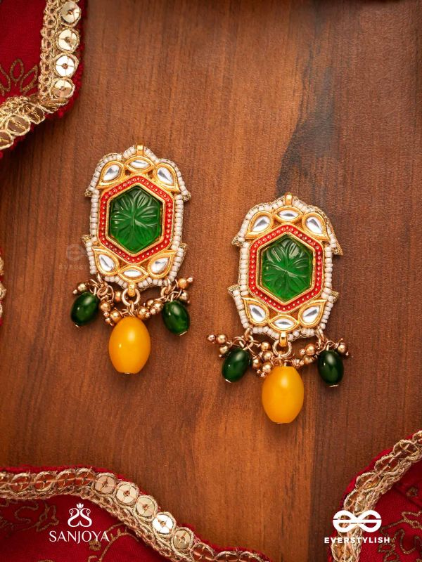 PITAMBRINI - ADORNED IN YELLOW- KUNDAN HANDCRAFTED EARRINGS WITH PEARLS AND BEADS
