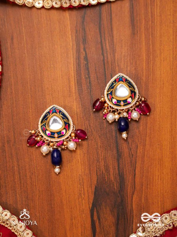 KUMUDRAAG - BLOOMING AT NIGHT-  INTRICATE ENAMELLED HANDCRAFTED KUNDAN EARRINGS WITH PEARLS AND BEADS