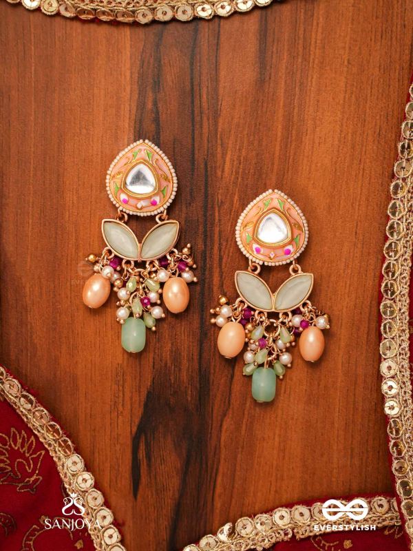 VASANTILATA - SPRING VINE- CHARMING PASTEL KUNDAN EARRINGS WITH GEMSTONES, BEADS AND PEARL DROPS