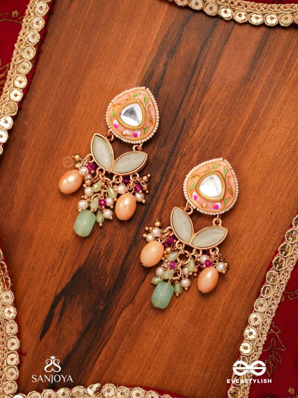 VASANTILATA - SPRING VINE- CHARMING PASTEL KUNDAN EARRINGS WITH GEMSTONES, BEADS AND PEARL DROPS