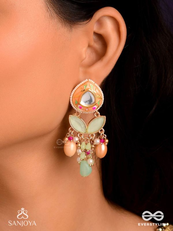 VASANTILATA - SPRING VINE- CHARMING PASTEL KUNDAN EARRINGS WITH GEMSTONES, BEADS AND PEARL DROPS