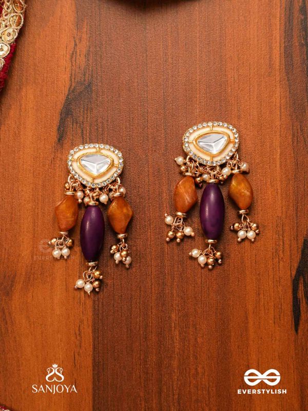 RASARANJANI - COLORFUL HARMONY- CONTEMPORARY KUNDAN STATEMENT EARRINGS WITH DEEP-HUED BEADS AND PEARLS