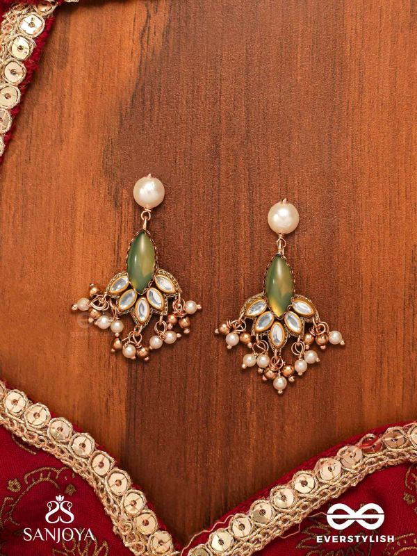 KSHAMINI - GRACEFUL LADY- SLIM CHAIN DESIGN KUNDAN EARRINGS WITH LEAF DESIGN