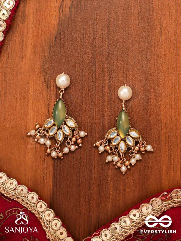 KSHAMINI - GRACEFUL LADY- SLIM CHAIN DESIGN KUNDAN EARRINGS WITH LEAF DESIGN