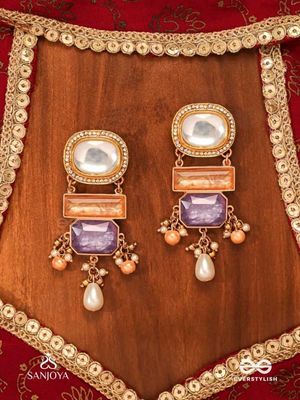 VASUNDHARA - EARTHLY BEAUTY- EARTH-TONED GEMSTONE EARRINGS WITH BEADS, KUNDAN AND PEARLS