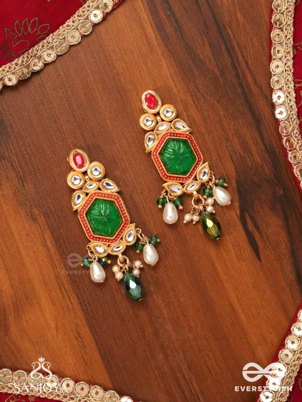 HARARASA - ESSENCE OF GREEN- KUNDAN EARRINGS WITH PEARLS, BEADS AND GEMSTONE