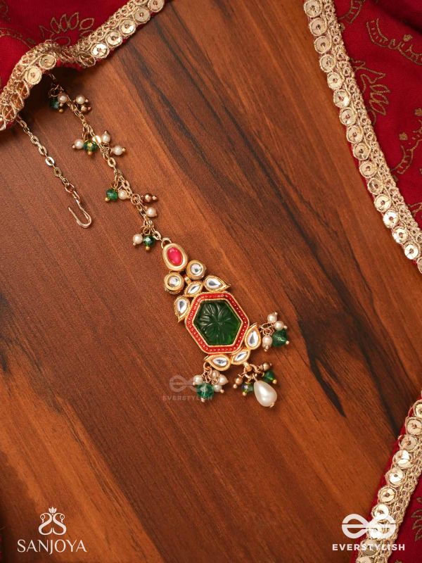 HARARASA - ESSENCE OF GREEN- KUNDAN MAANGTIKA WITH PEARLS, BEADS AND GEMSTONE