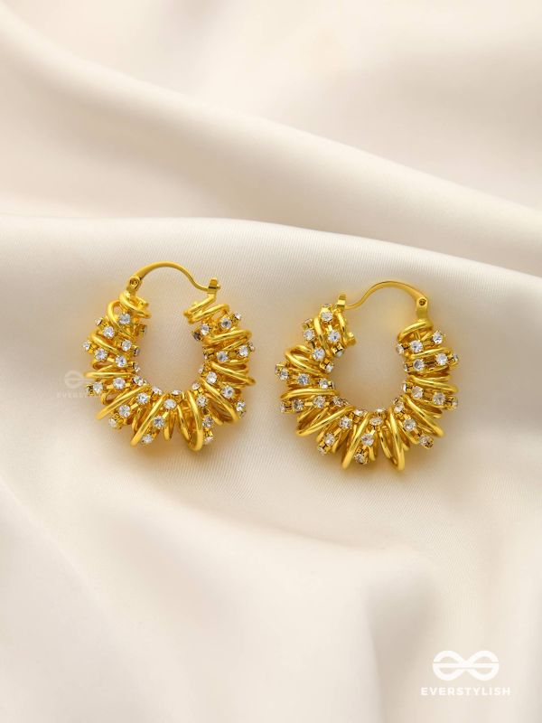 LUSTROUS SWIRLS-  INTRICATE TWISTED GOLD EARRINGS WITH SHIMMERING STONE