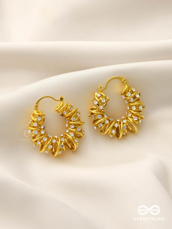 LUSTROUS SWIRLS-  INTRICATE TWISTED GOLD EARRINGS WITH SHIMMERING STONE