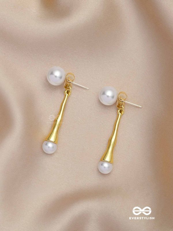 GOLDEN PEARL DROP-  CONTEMPORARY GOLDEN DROP EARRINGS