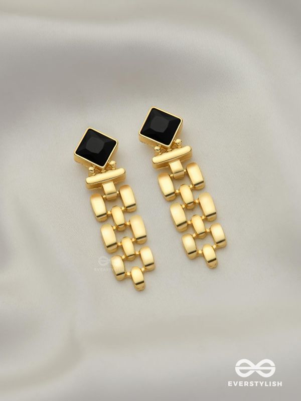 BLACK AURA-  BLACK AND GOLD STATEMENT EARRINGS