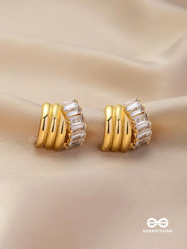 AURORA CREST- CHUNKY GOLD EARRINGS WITH CUBIC ZIRCONIA STONES