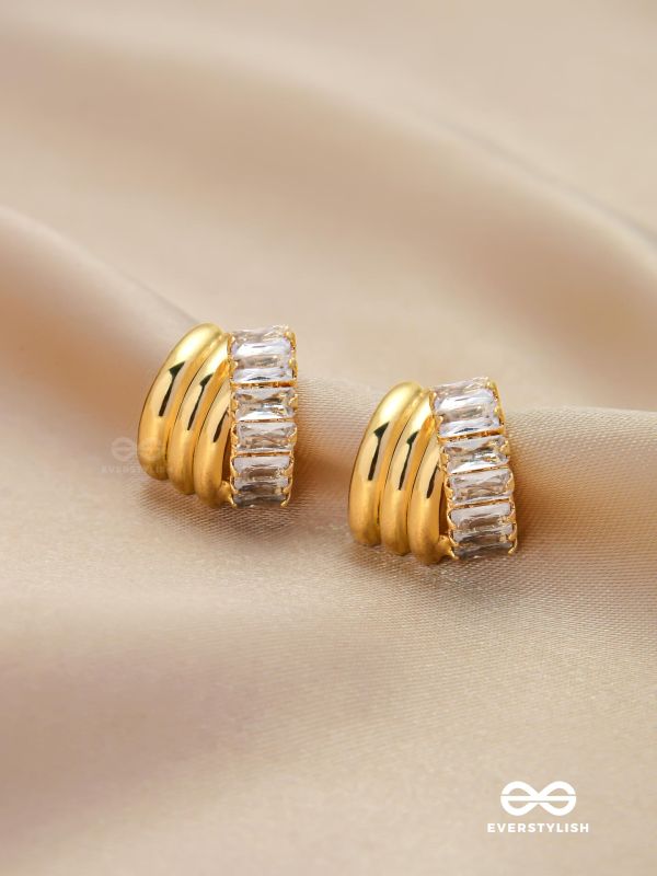 AURORA CREST- CHUNKY GOLD EARRINGS WITH CUBIC ZIRCONIA STONES