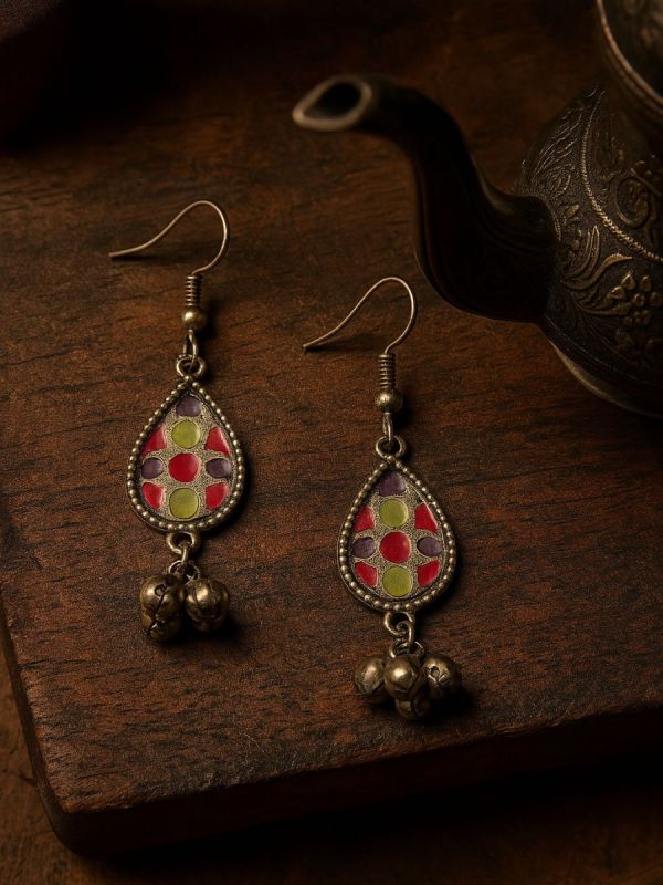 RANG CHARM- OXIDISED ENAMELLED TEARDROP EARRING