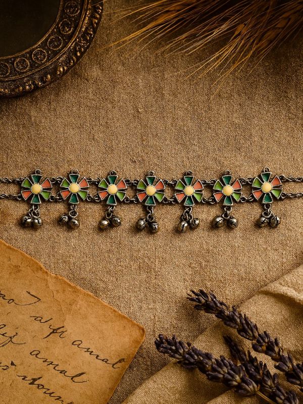 SPRING WHIM- OXIDISED FLORAL CHARM CHOKER