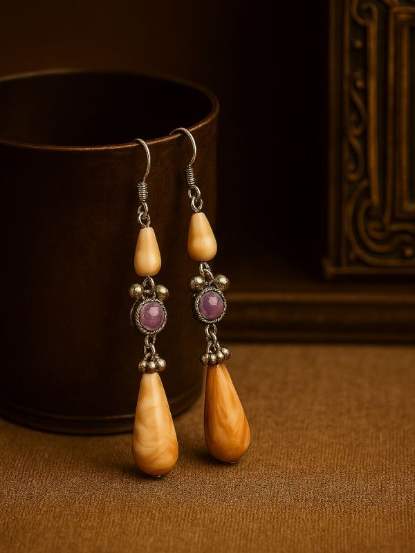 PEARL DUSK- BEADED OXIDISED EARRING