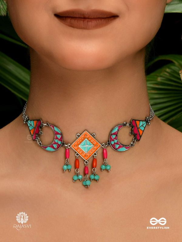 FOLK FLAIR - GEOMETRIC ENAMELLED OXIDISED NECKLACE