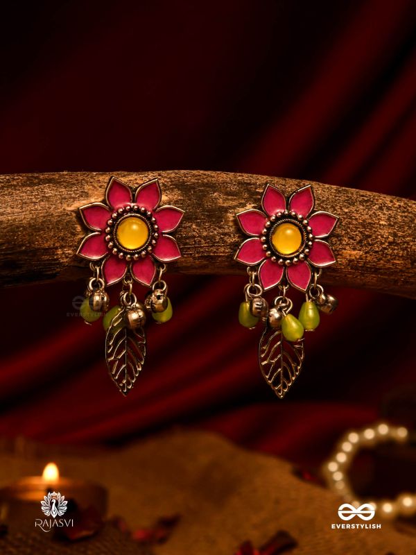 DESI FLORA – ENAMELLED OXIDISED DANGLERS WITH LEAF ACCENTS