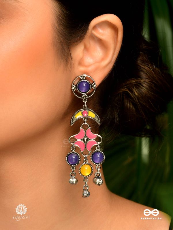 COSMIC BLOOM - MULTICOLOURED OXIDISED EARRINGS WITH FLORAL DROPS