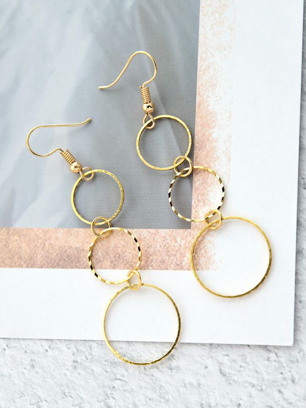 The Layered Circles - Golden Dangling Earrings