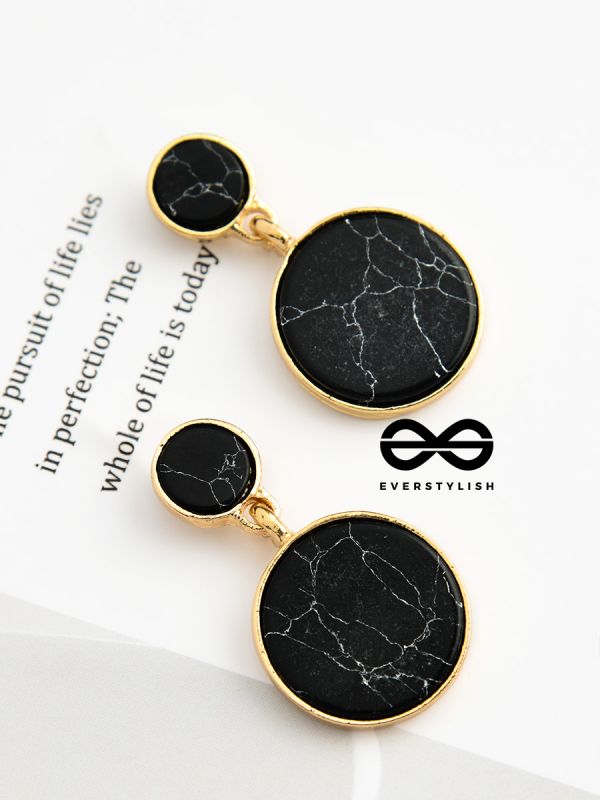 The Marble Marvels- Golden Earrings- Black