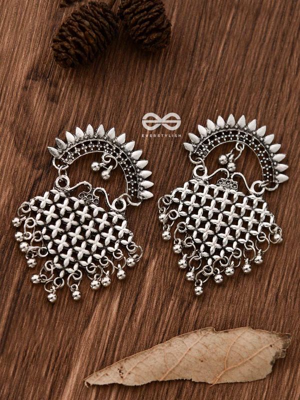The Criss-Cross Crescent Moon - Oxidised Boho Earrings