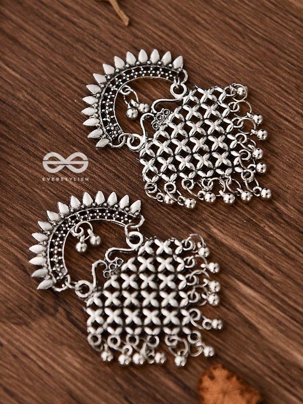 The Criss-Cross Crescent Moon - Oxidised Boho Earrings