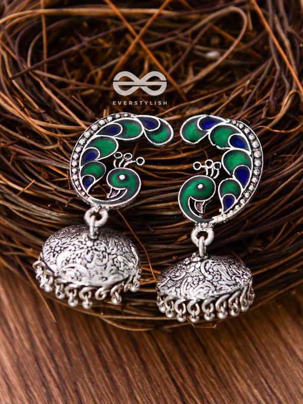 The Elegant Enamelled Peacock With Floral Print Jhumkis