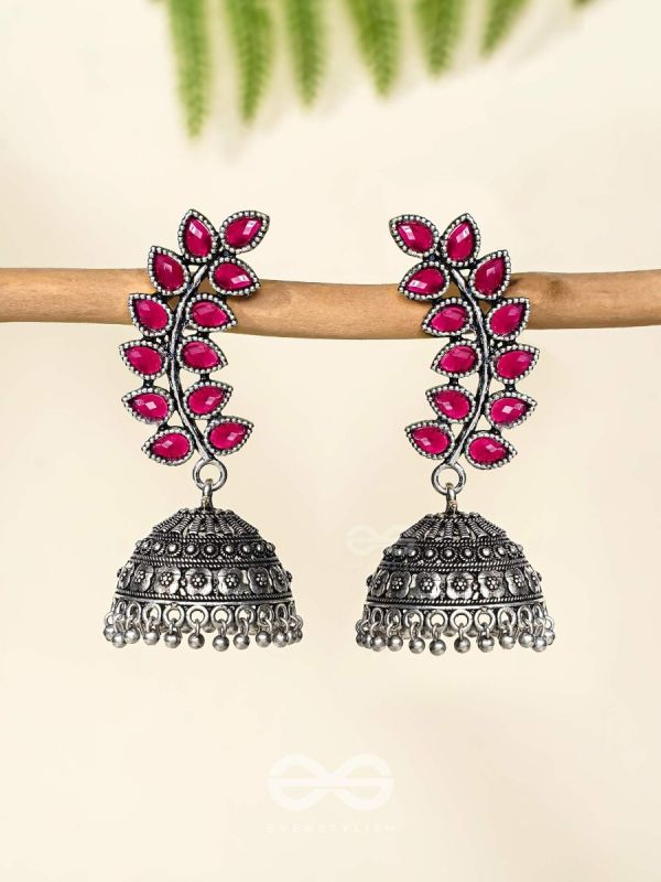The Elegance of Nature (Ruby Red) Jhumkas - Embellished Oxidised Collection
